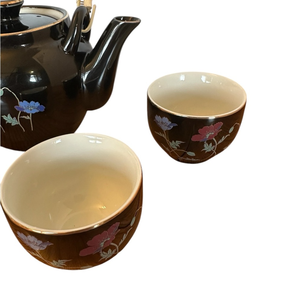 Elegant Floral Black Tea Set with Bamboo Handle - Picture 3 of 12